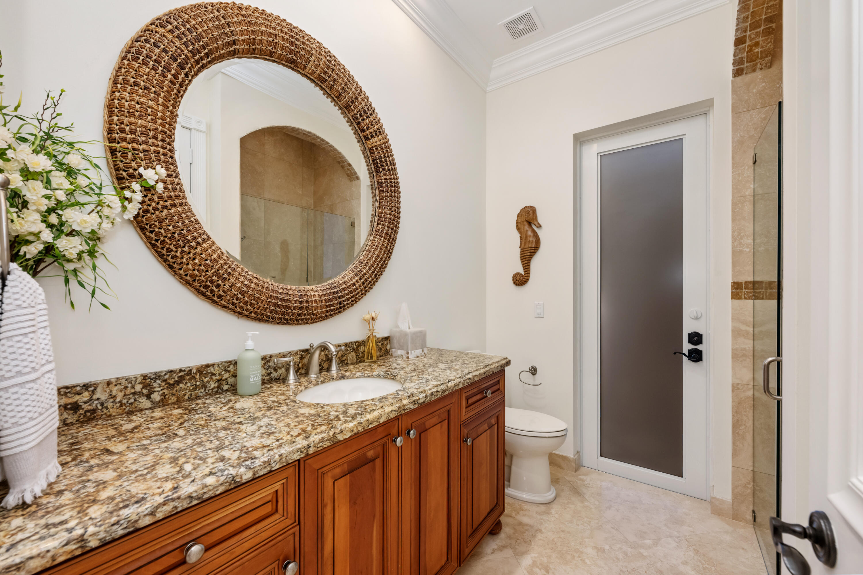 712 Northeast 71st Street Boca Raton, FL 33487 - Photo 69 of 97 a bathroom with a granite countertop sink and a mirror