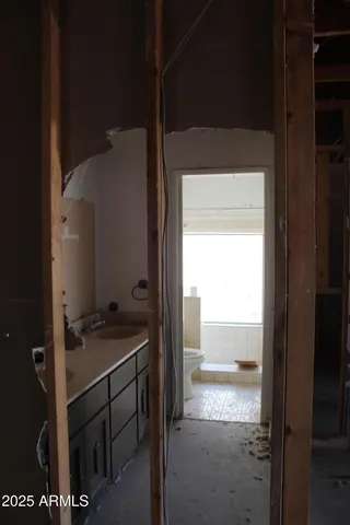 a bathroom with a sink and vanity