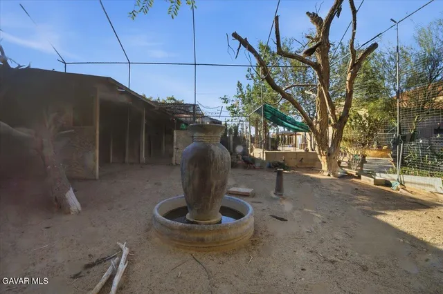 a view of a yard with trees in front of it