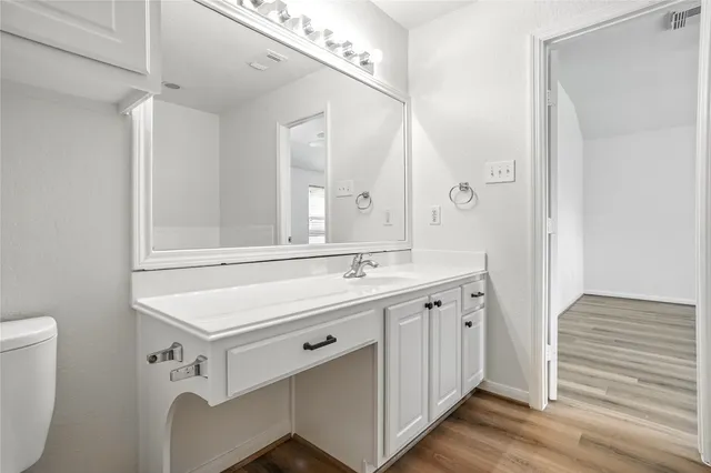 a bathroom with a sink a toilet and a mirror