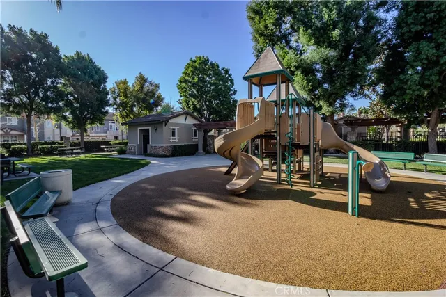 a view of a park with slide