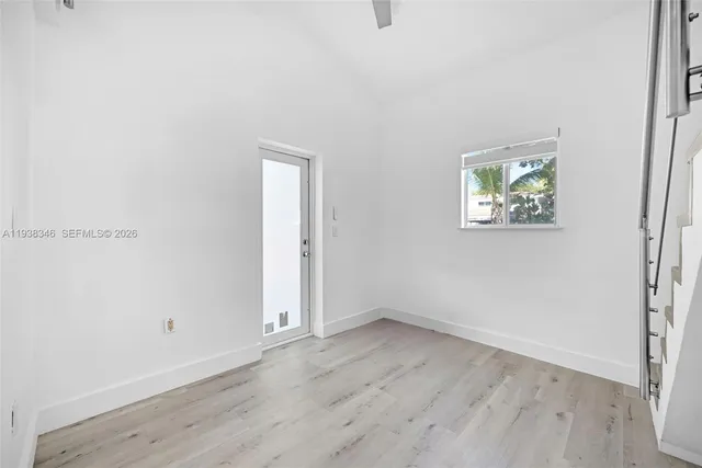 a view of a room with racks on the wall