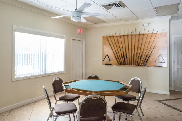 a table and chairs in a room