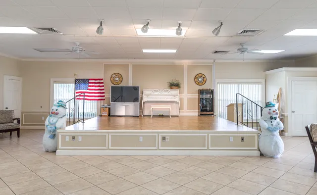 a view of a room with shelves