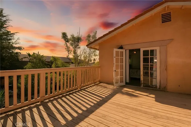 a view of wooden balcony