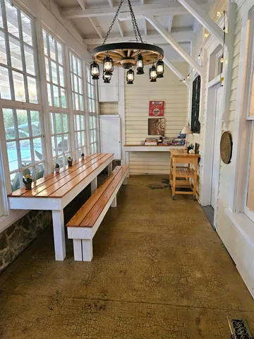 a room with table and window