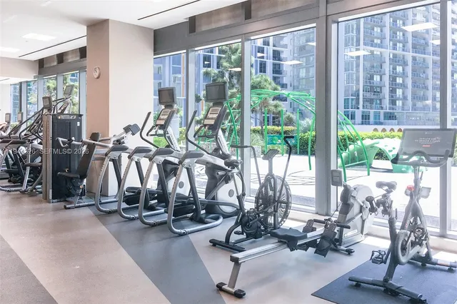a view of a room with gym equipment