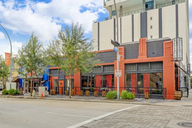 a front view of a multi story building