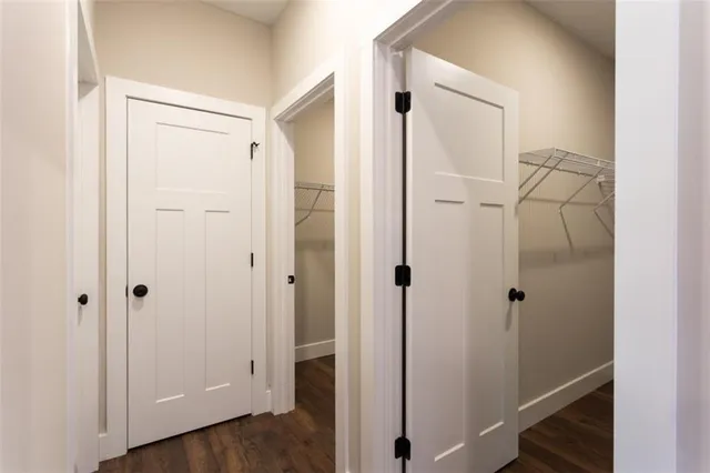 a view of a room with racks on the wall