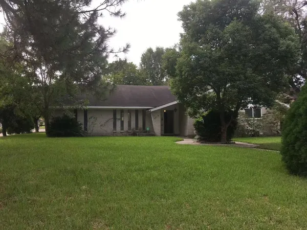 a view of backyard with large trees