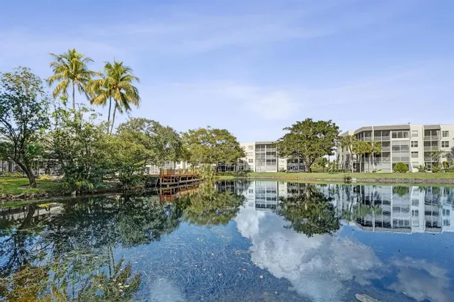 a view of a lake with a city