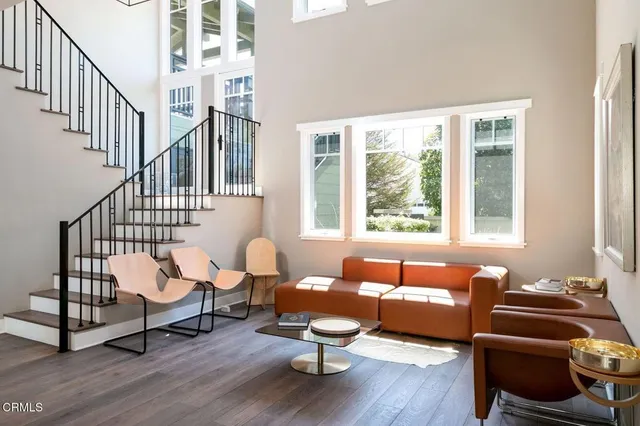 an aerial view of a swimming pool