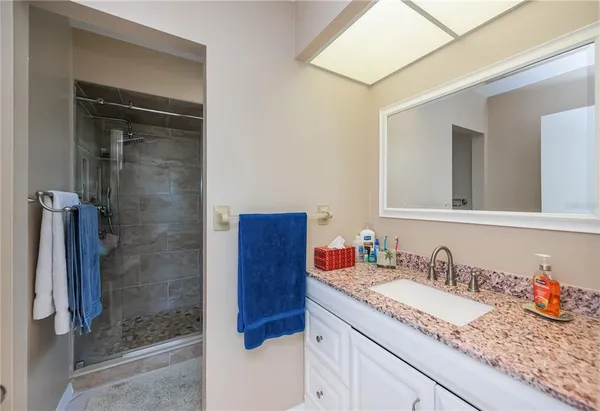 a bathroom with a shower