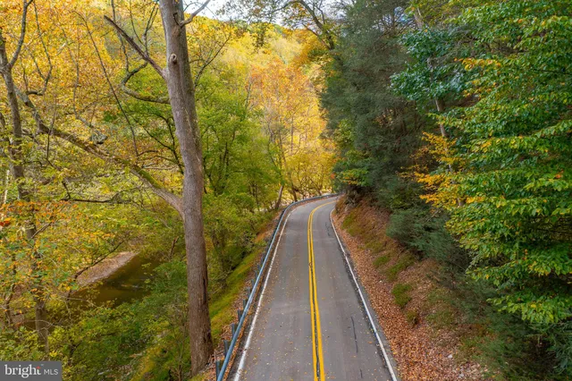 a view of a road with a yard