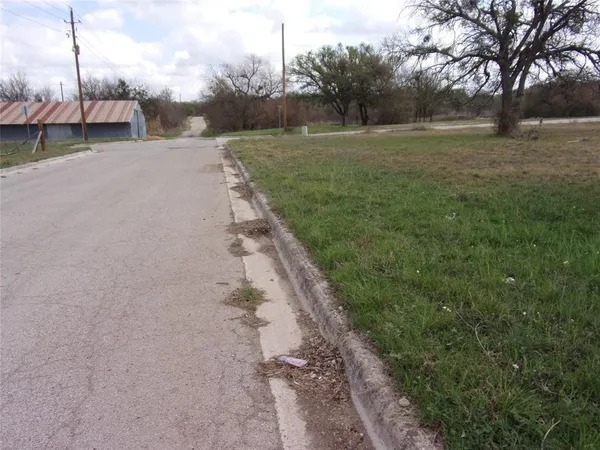 a view of a park with large trees
