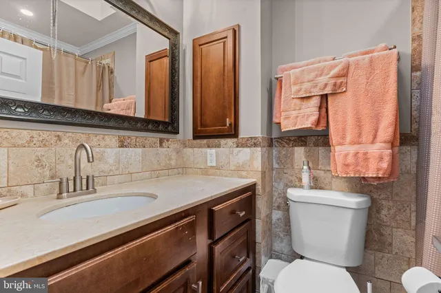 a bathroom with a sink a toilet and mirror
