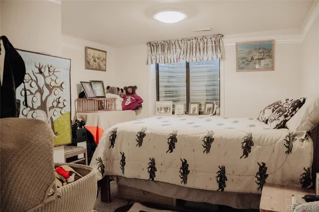 a bedroom with a bed and a couch