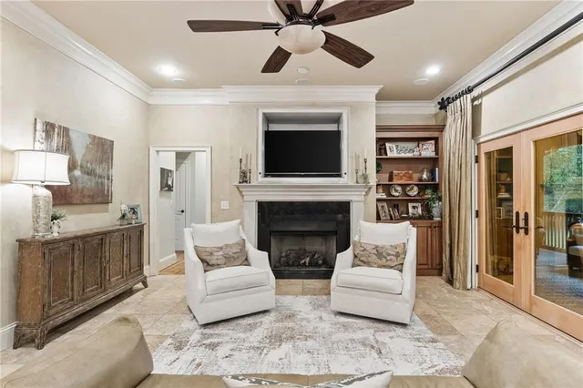 a dining room with furniture window and outside view
