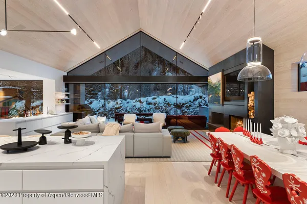 a living room with patio furniture