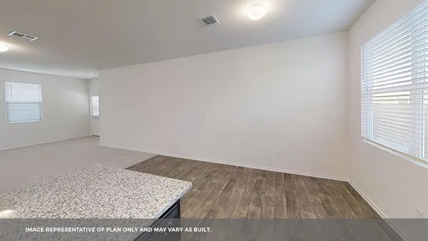 an empty room with a workbench