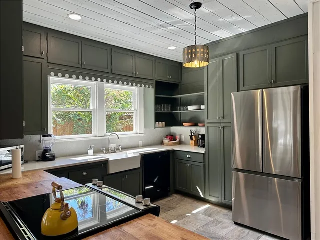 a kitchen with lots of counter top space