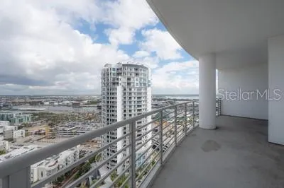 a city view with tall buildings