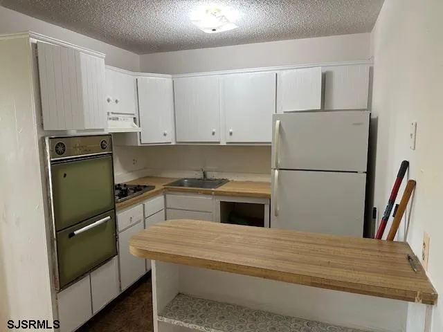 a kitchen with a refrigerator and a sink
