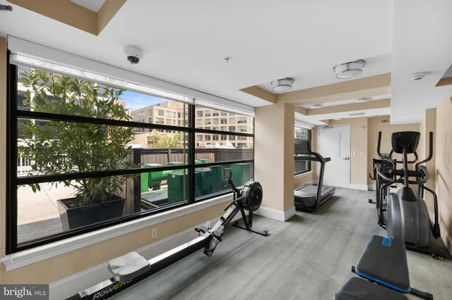 a view of a room with gym equipment