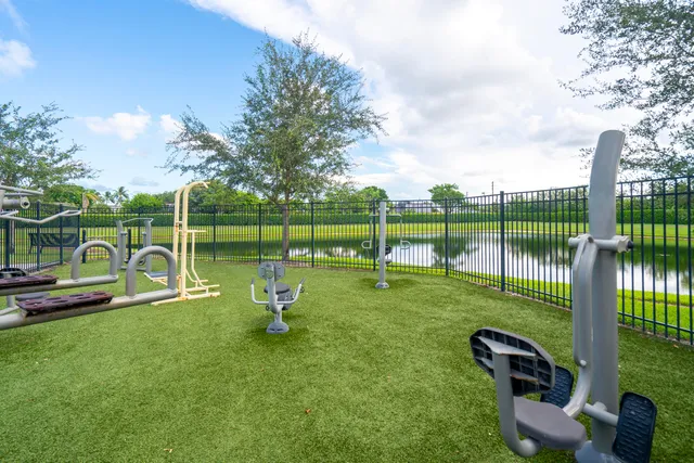 a view of a garden with a slide