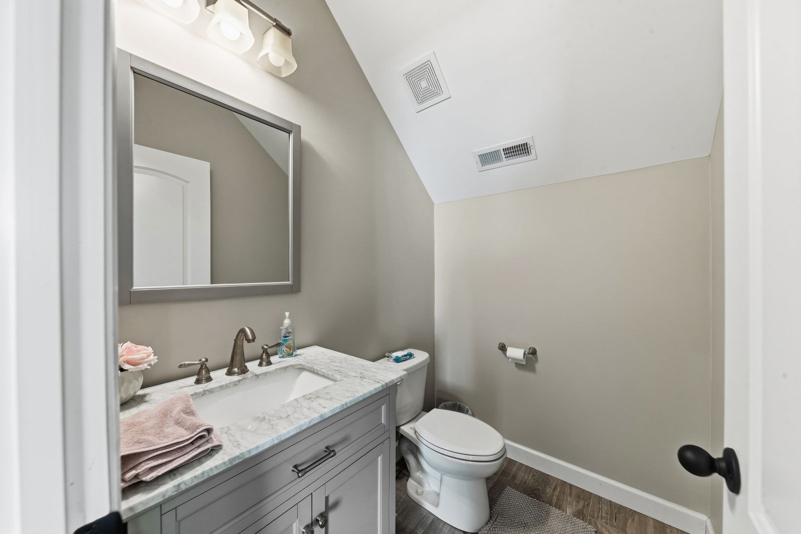 3036 Valley Creek Road Culleoka, TN 38451 - Photo 46 of 56 a bathroom with a granite countertop sink and a mirror