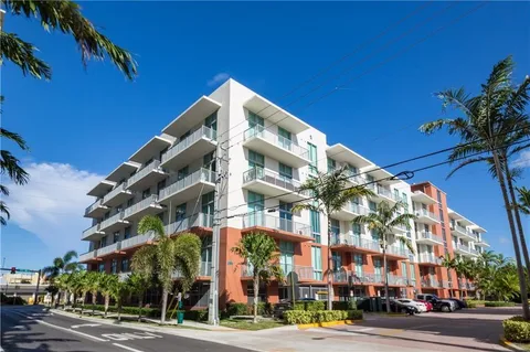 a view of a building and a street