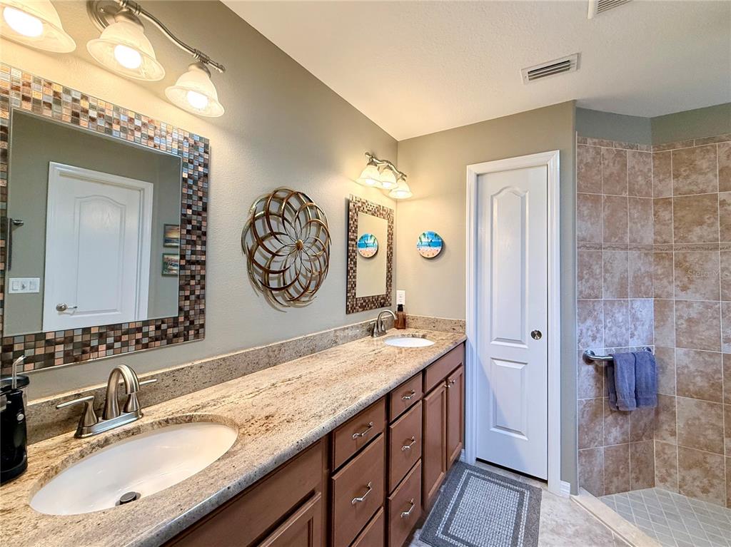 16296 Southwest 15th Court Ocala, FL 34473 - Photo 40 of 70 a bathroom with a granite countertop double vanity sink and a mirror
