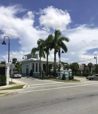 a front view of a building with street view