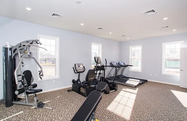 a view of a room with gym equipment