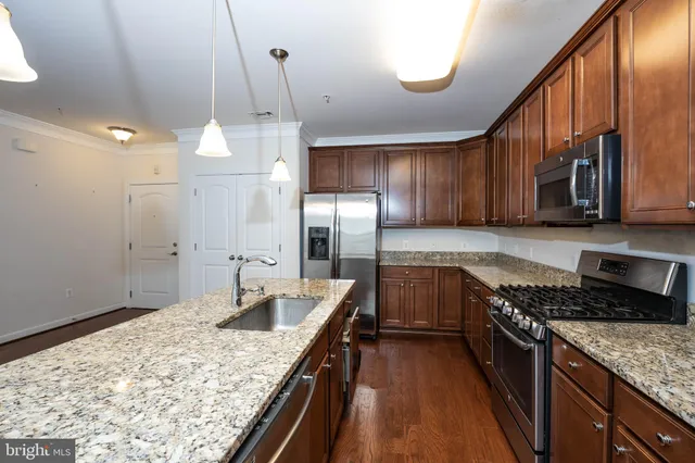 a kitchen with a stove a sink and a refrigerator