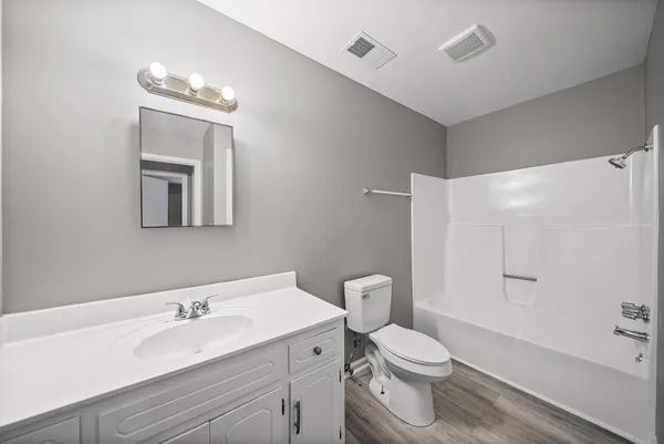 a bathroom with a toilet a sink a mirror a vanity and shower