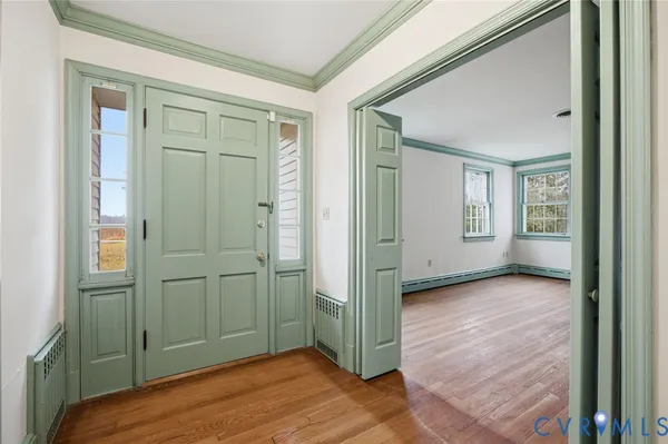 wooden floor and windows in a room