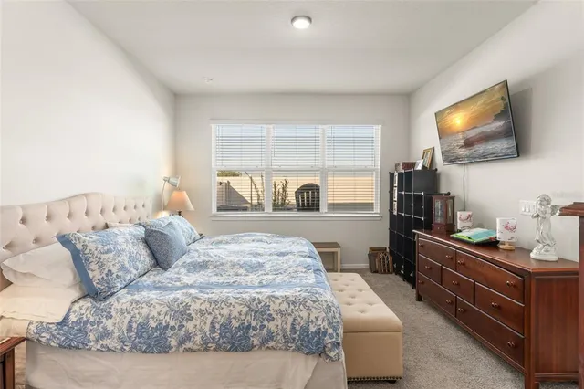 a bedroom with a large bed and a flat screen tv