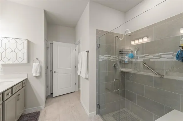 a bathroom with a shower