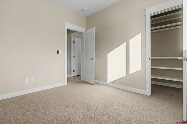 a view of an empty room and closet area