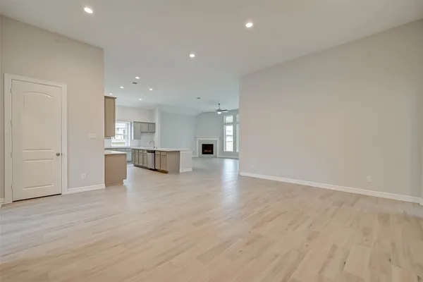a view of kitchen with wooden floor
