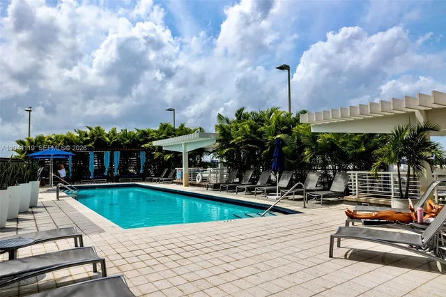 a building outdoor space with patio furniture