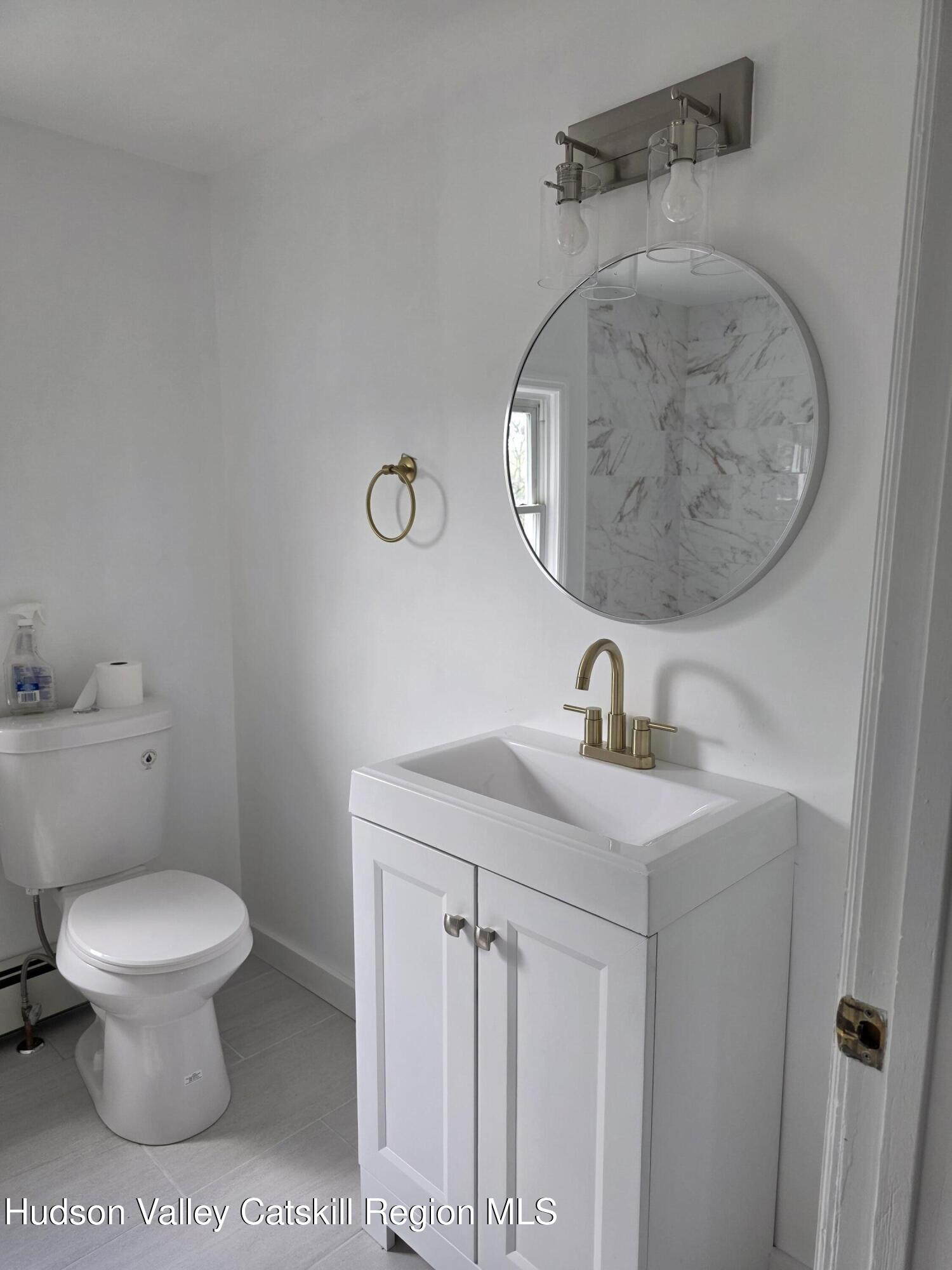 22 Maple Street Catskill, NY 12414 - Photo 10 of 16 a bathroom with a sink a toilet and a mirror