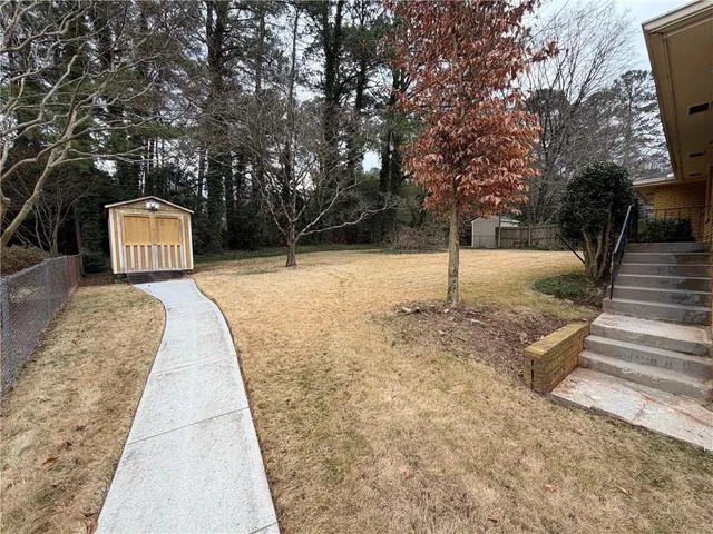a park view with large trees