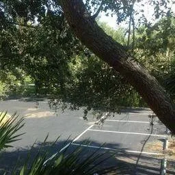 a view of a fountain in the backyard of a house