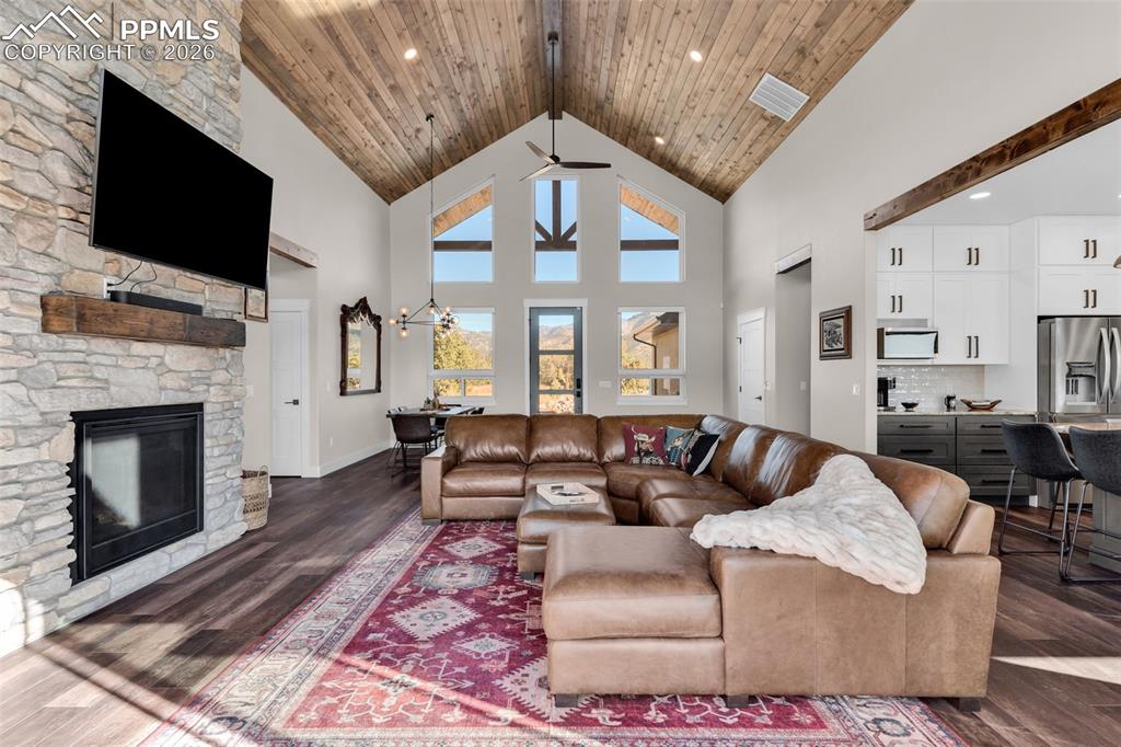 228 Freek Ranch Road Canon City, CO 81212 - Photo 16 of 50 a living room with furniture a fireplace and a flat screen tv