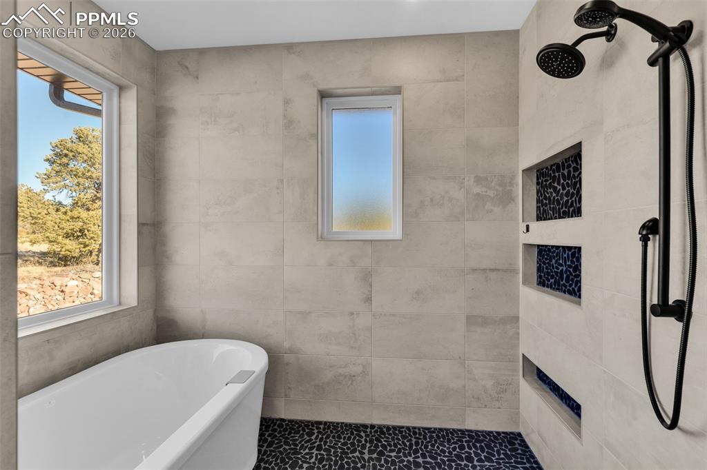 228 Freek Ranch Road Canon City, CO 81212 - Photo 31 of 50 a bathroom with a bathtub a window a shower and a sink