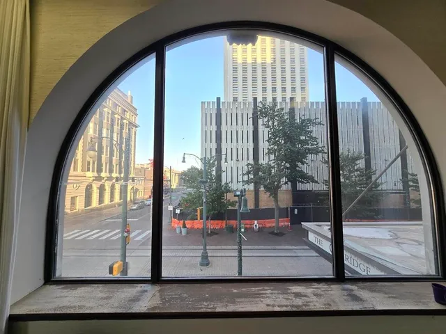 an empty room with windows