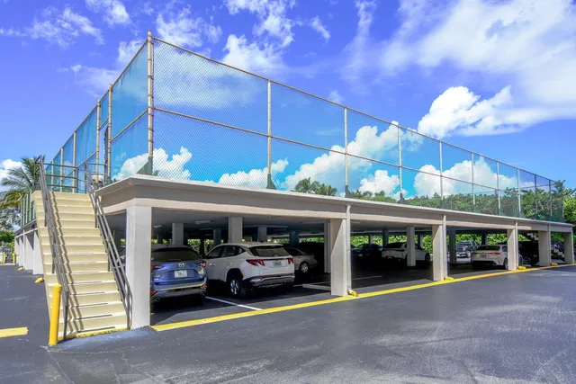 a view of a building with sitting space