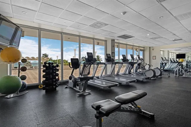 a view of a room with gym equipment